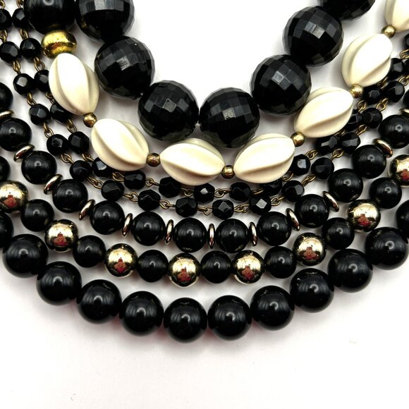 Vintage Black White Gold Beaded Necklace Lot 6 Wear Resell Craft - Picture 3 of 10
